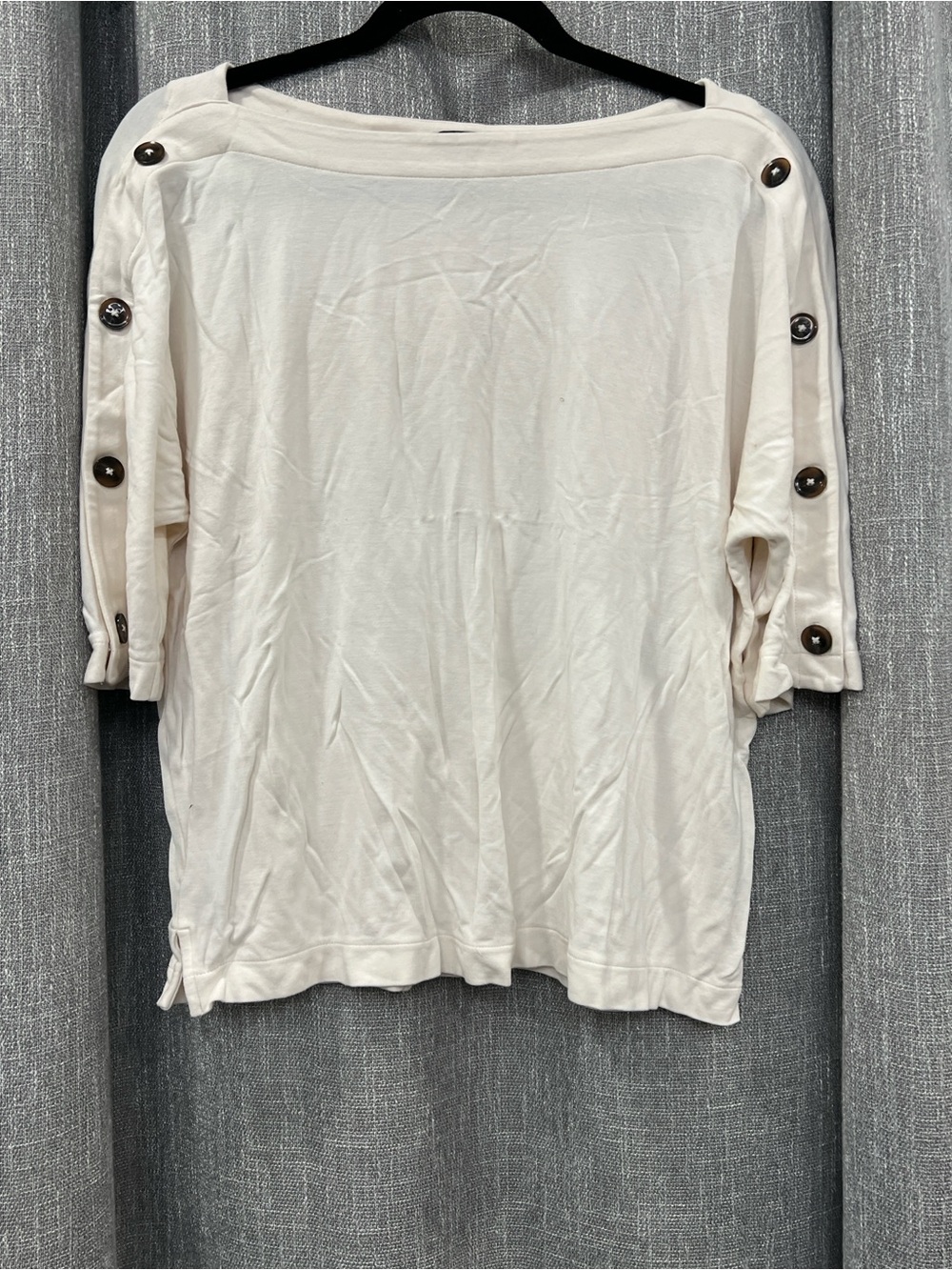 Ann Taylor Ivory Boatneck Top with Button-Trim Sleeves